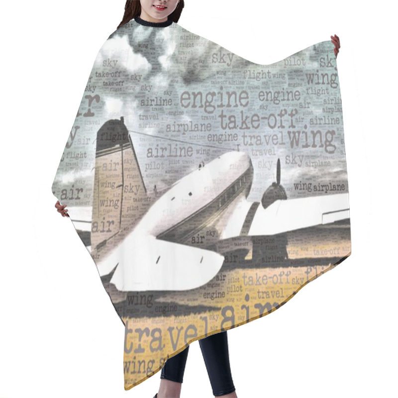 Personality  Word Art Illustration Of A DC-3 Transport Aircraft Hair Cutting Cape