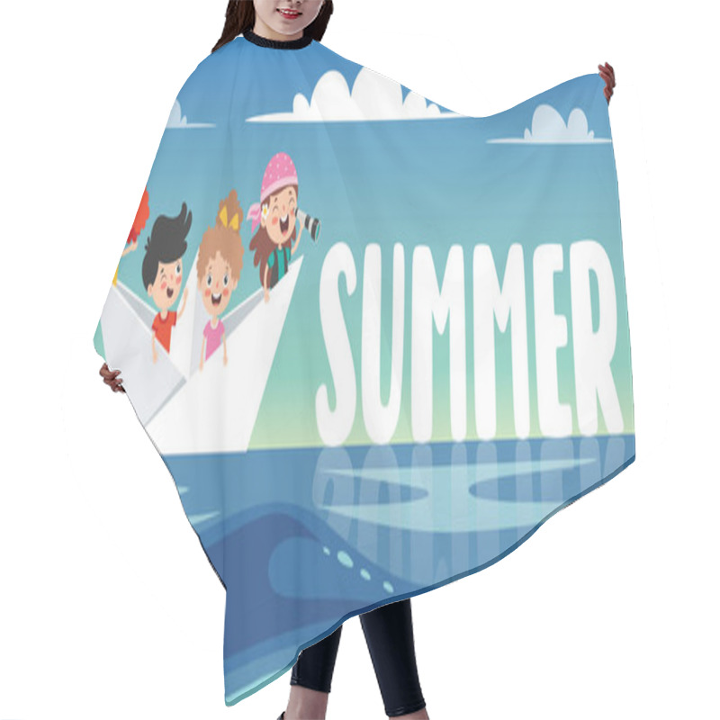 Personality  Flat Summer Banner With Cartoon Character Hair Cutting Cape