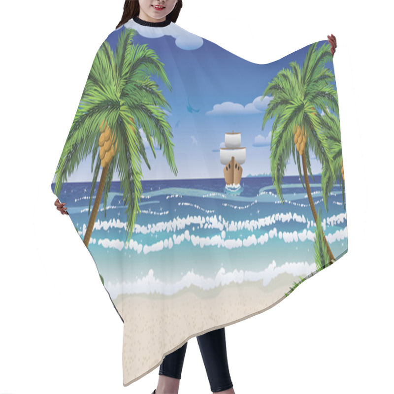 Personality  Cartoon Boat And Beach Hair Cutting Cape