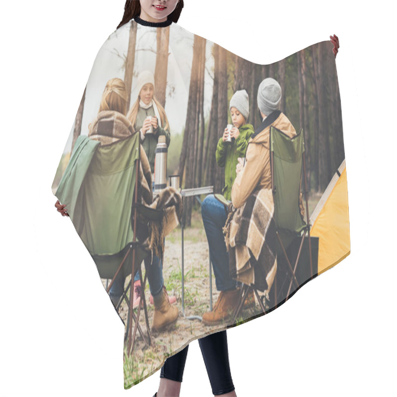 Personality  Family Having Camping Trip Hair Cutting Cape