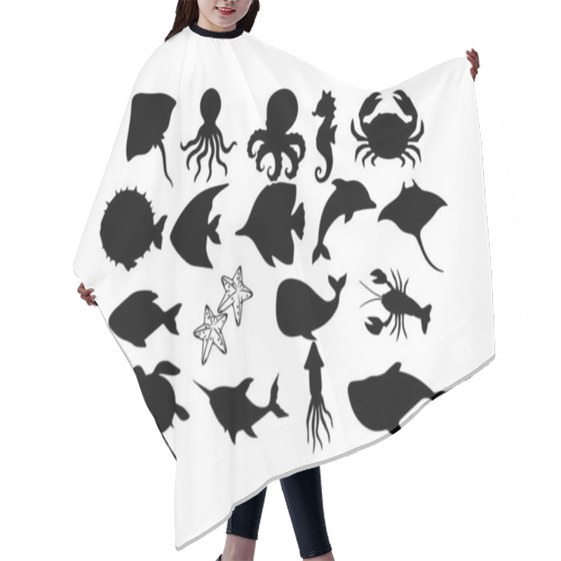 Personality  Silhouettes Of Diverse Marine Life Creatures. Vector Icon. Hair Cutting Cape