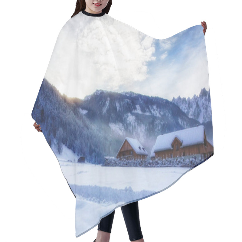 Personality  Snow Covered House Under Mountain Hair Cutting Cape