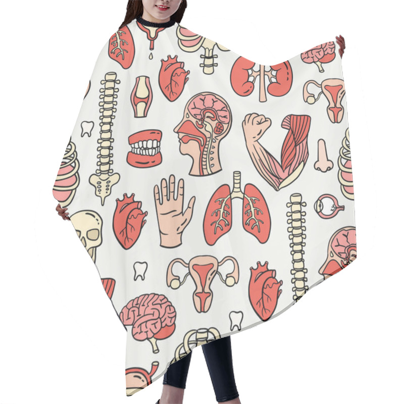 Personality  Vector Seamless Pattern On The Theme Of Human Anatomy. Cartoon Background With Human Organs And Skeleton Hair Cutting Cape