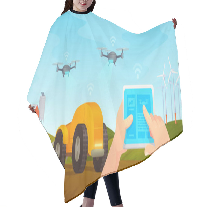 Personality  Smart Farming. Remote Control From Tablet. Smart Farm. Agriculture Concept. Vector Illustration Hair Cutting Cape