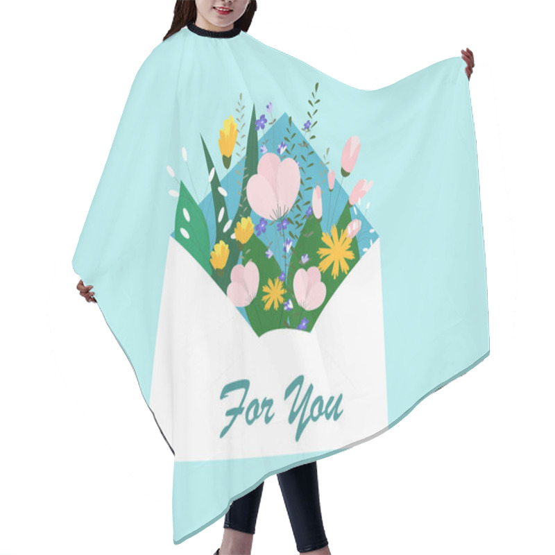 Personality  Illustration Of Flowers Inside Envelope With For You Lettering On Blue Background  Hair Cutting Cape