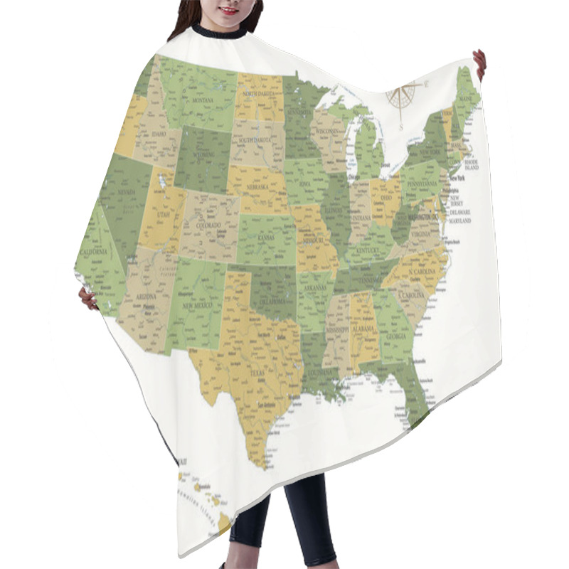 Personality  United States - Highly Detailed Vector Map Of The USA. Ideally For The Print Posters Hair Cutting Cape