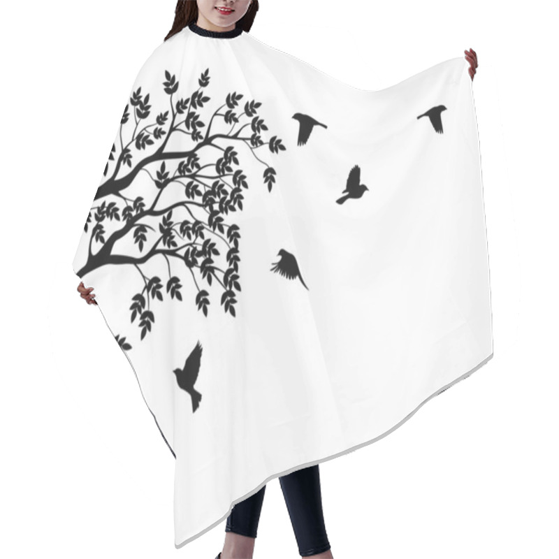 Personality  Tree Silhouette With Bird Flying Hair Cutting Cape