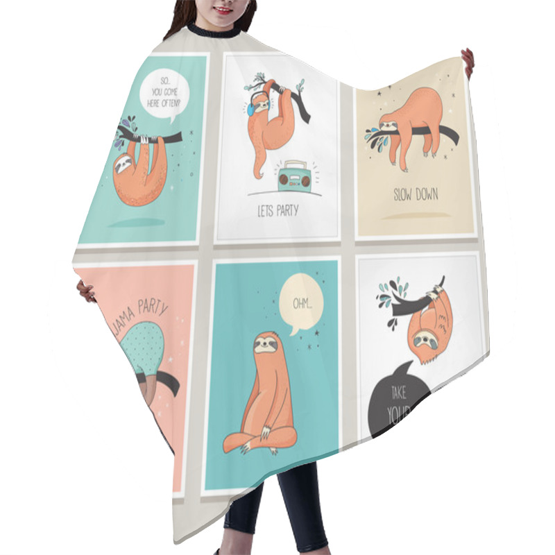 Personality  Cute Hand Drawn Sloths Illustrations, Funny Cards Hair Cutting Cape