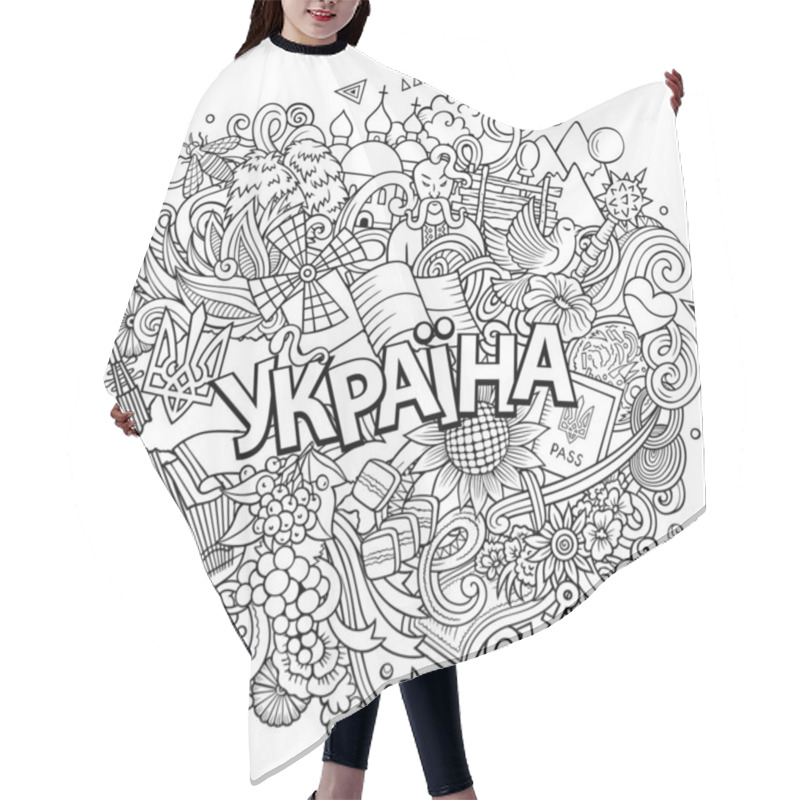 Personality  Ukraine Hand Drawn Cartoon Doodle Illustration Ukrainian Language. Funny Design. Creative Vector Background. Handwritten Text With Europeian Country Elements And Objects. Sketchy Composition Hair Cutting Cape