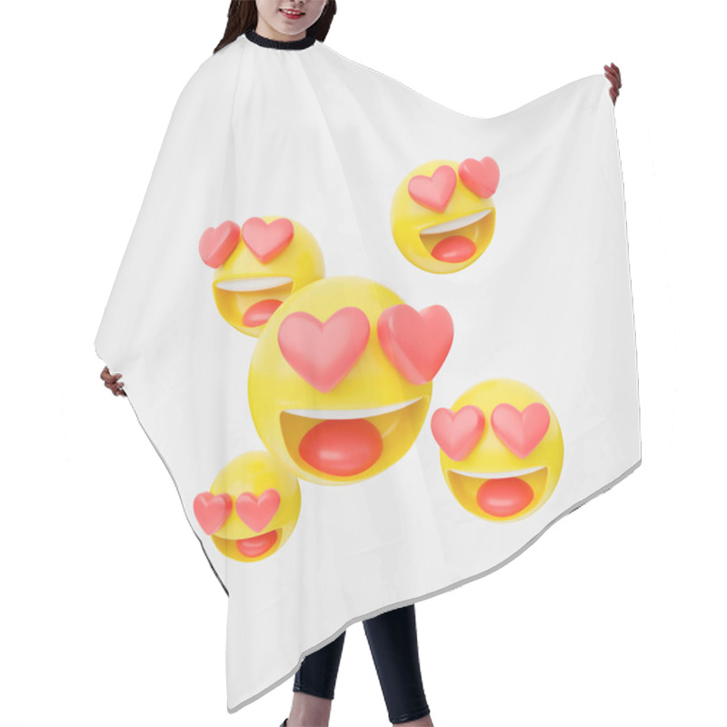 Personality  3D Rendering Of Set Of Similar Smiling Emojis With Heart Shaped Eyes And Opened Mouths Against White Background Hair Cutting Cape