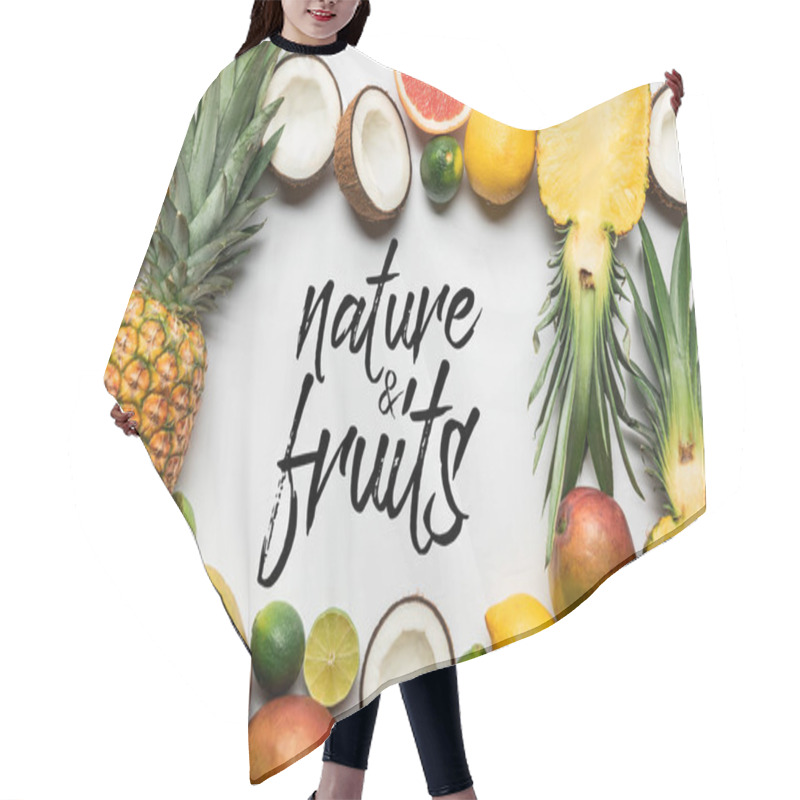 Personality  Frame Made Of Organic Exotic Fruits On White Background With Nature And Fruits Illustration Hair Cutting Cape