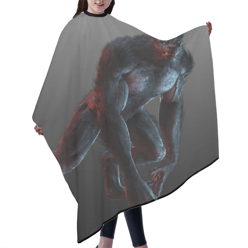 Personality  Fantasy Halloween Scary Werewolf In Threatening Pose Hair Cutting Cape