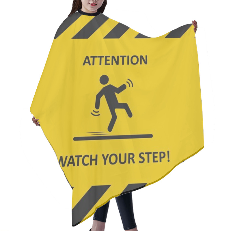 Personality  Watch Your Step Sign. Industrial Tape. Falling Man Icon. Vector Hair Cutting Cape