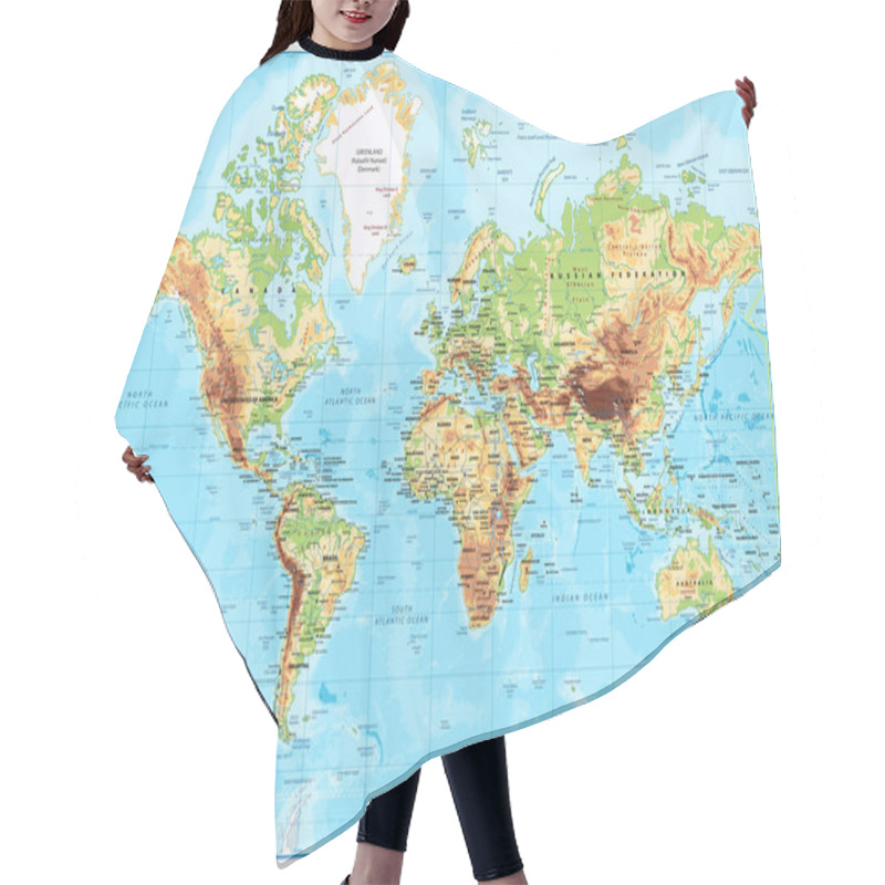 Personality  Detailed Physical World Map Hair Cutting Cape