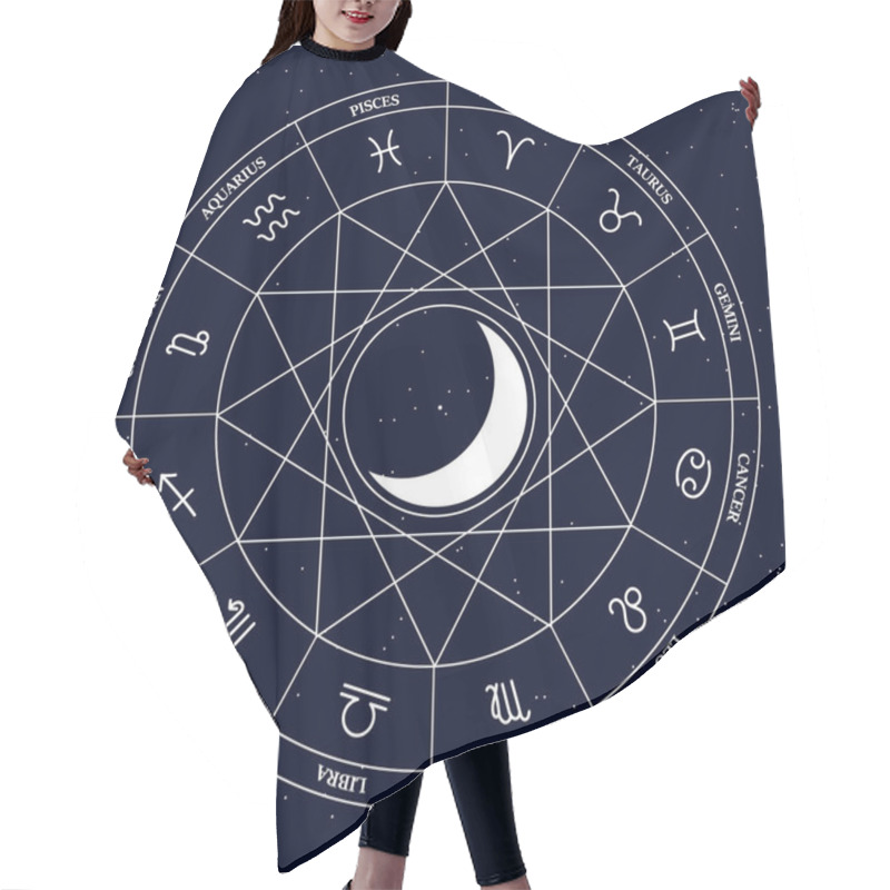 Personality  Astrological Signs Of The Zodiac In A Mystical Circle With The Sun On A Cosmic Background. Horoscope Illustration, Vector Hair Cutting Cape