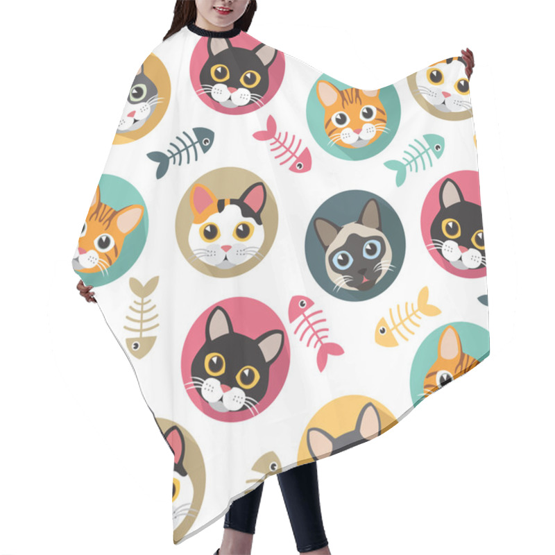 Personality  Cute Cats And Fishbone Hair Cutting Cape