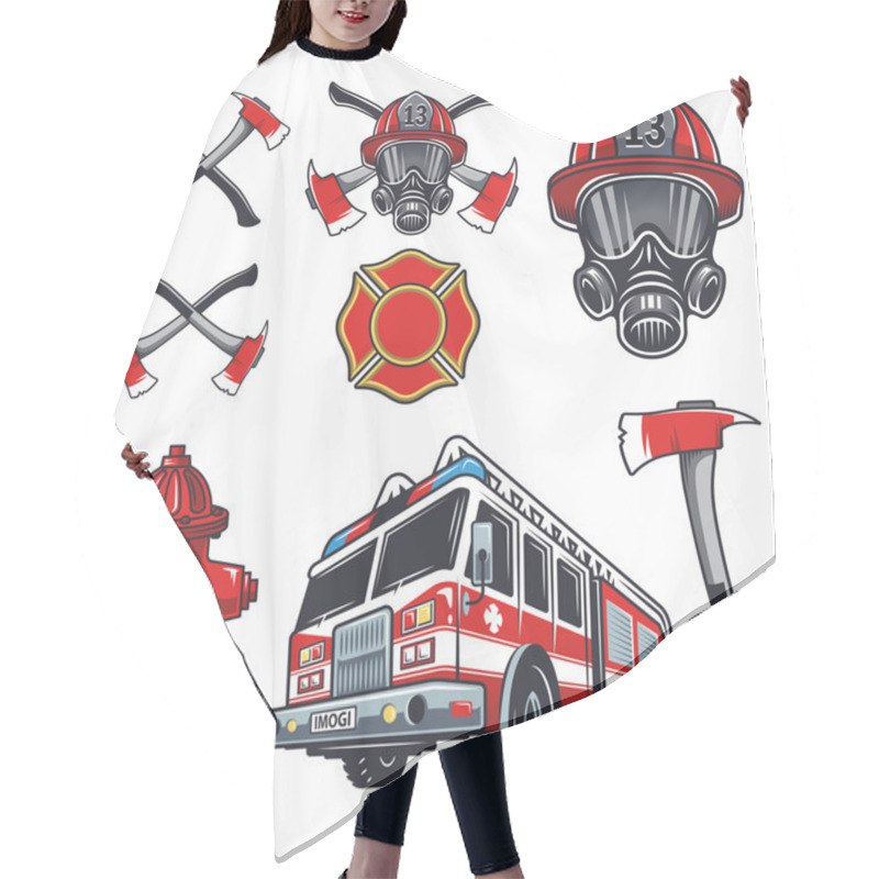 Personality  Set Of Designed Firefighter Elements Hair Cutting Cape