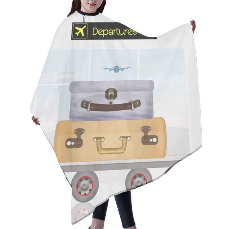 Personality  Illustration Of Luggage Departures Airport Hair Cutting Cape