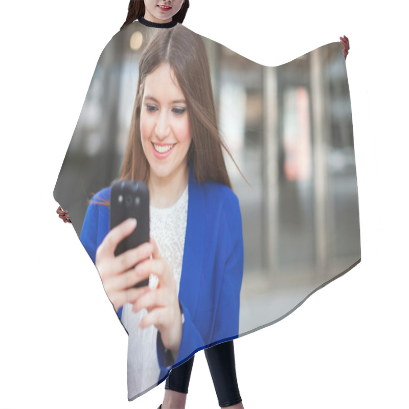 Personality  Woman Using A Mobile Phone Hair Cutting Cape