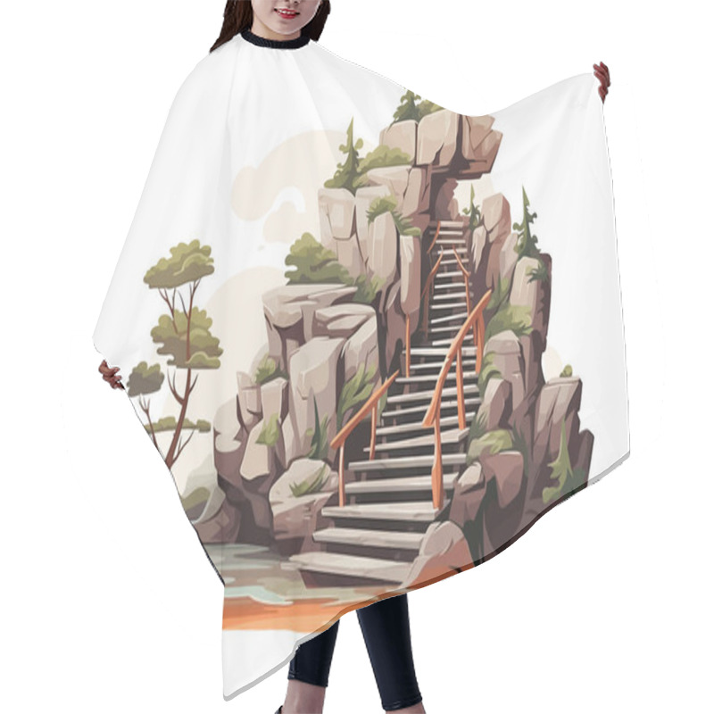 Personality  Stairs Made Of Rocks In Natural Landskape Vegetation Isolated Vector Style Illustration Hair Cutting Cape