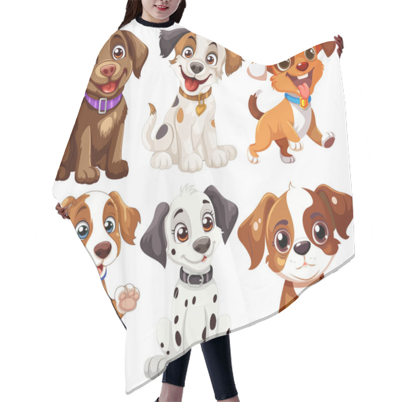 Personality  Six Cute Vector Puppies With Playful Expressions. Hair Cutting Cape