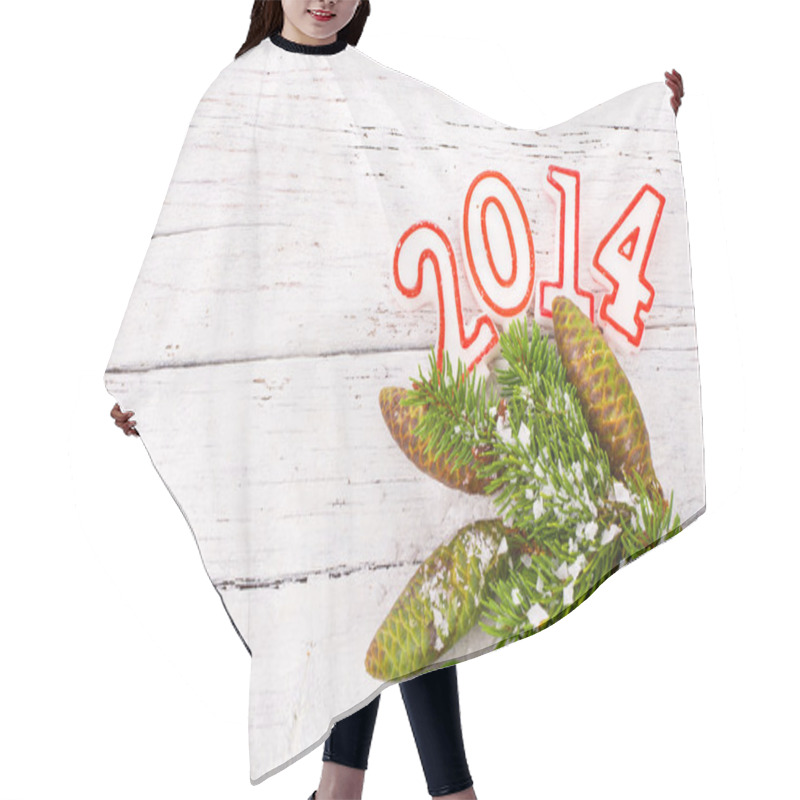 Personality  Branch Of Christmas Tree With Numbers In 2014 Sprinkled With Snow Hair Cutting Cape