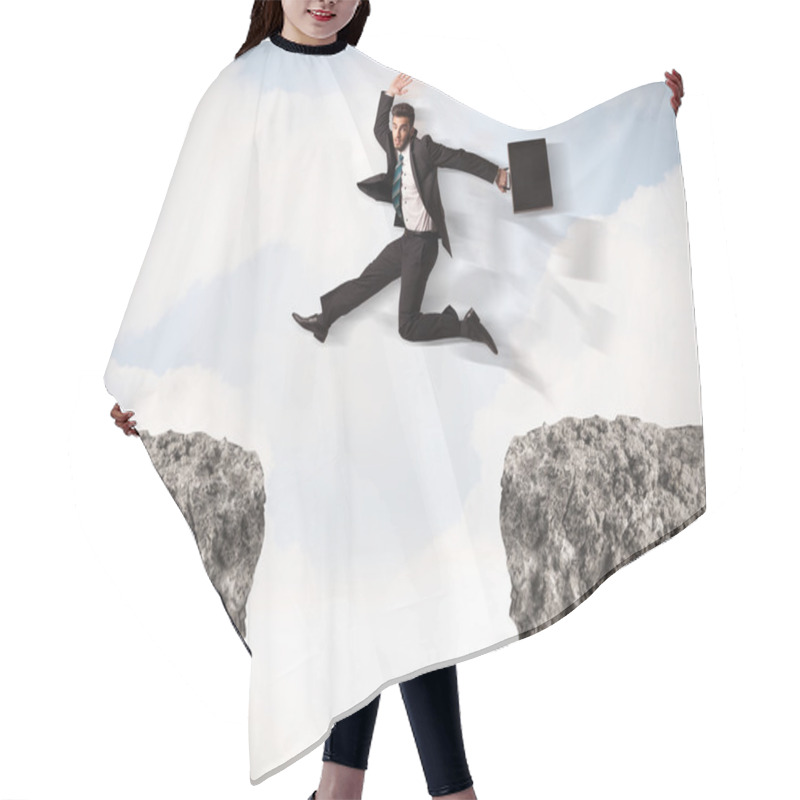 Personality  Funny Business Man Jumping Over Rocks With Gap Hair Cutting Cape