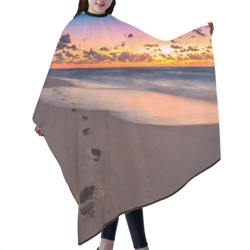 Personality  Cancun Sunset With Beach And Foot Prints Hair Cutting Cape