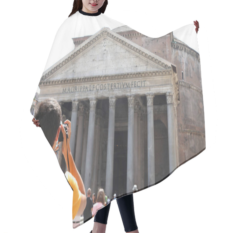 Personality  Young Tourist While Taking A Photograph At The Ancient Temple Called Pantheon In The Italian Capital Rome Hair Cutting Cape