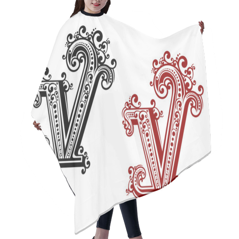 Personality  Capital Letter V With Floral Elements Hair Cutting Cape