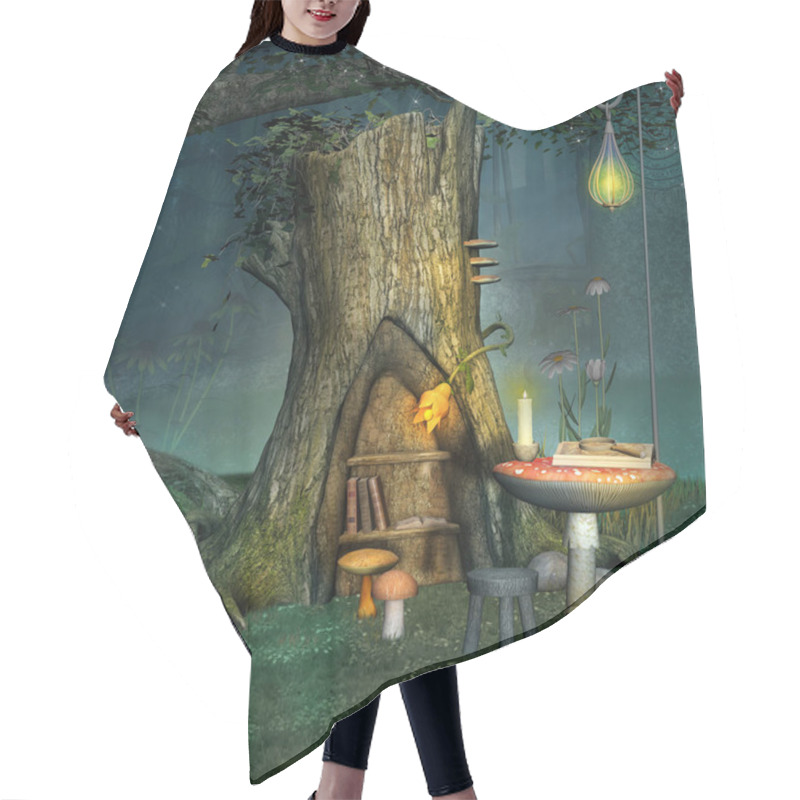 Personality  Enchanted Elf Place Near An Old Trunk With Lantern And Books - 3D Illustration Hair Cutting Cape