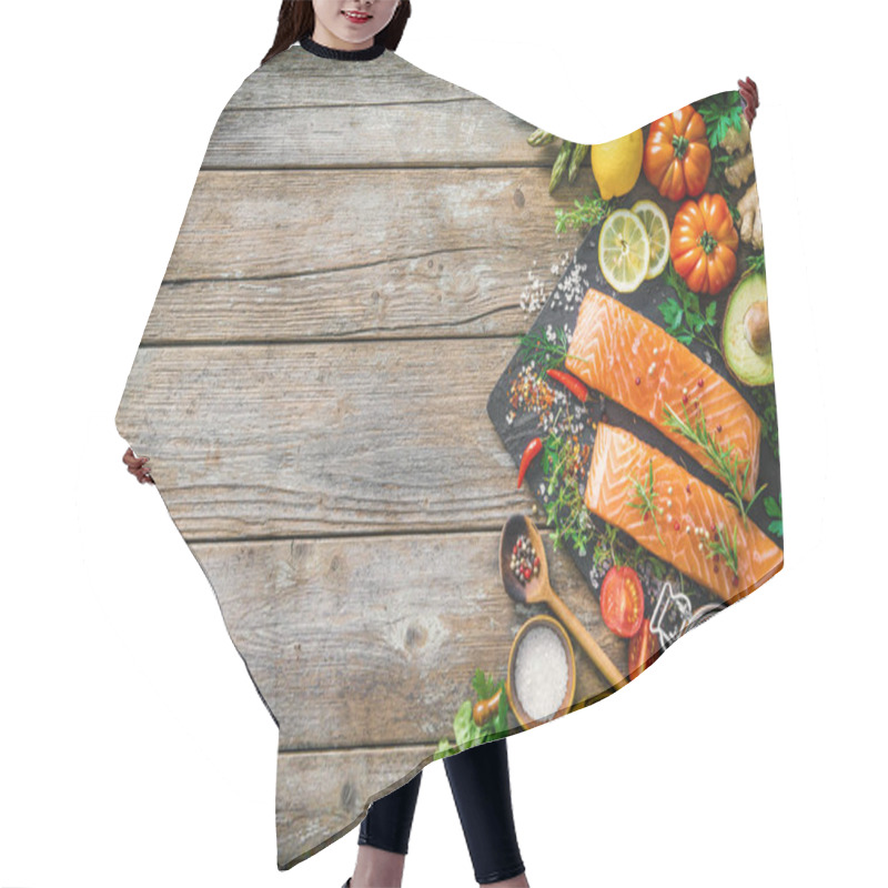 Personality  Fresh Salmon Fillet With Aromatic Herbs, Spices And Vegetables Hair Cutting Cape