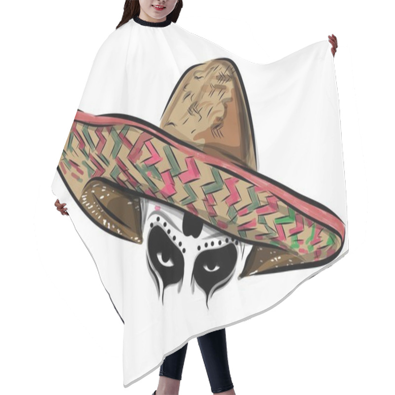 Personality  Mexican Skull Vector With Sombrero On Background. Hair Cutting Cape