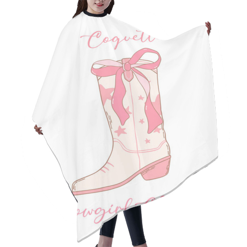 Personality  Coquette Pink Cowgirl Boots With Ribbon Bow Hand Drawn Doodle Hair Cutting Cape