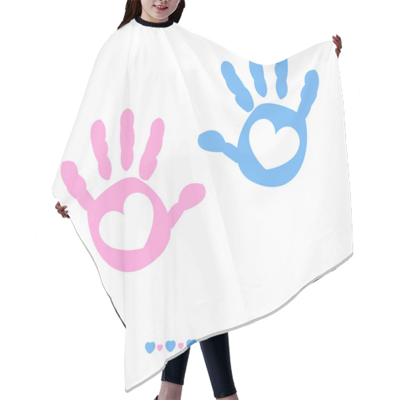 Personality  Twin Baby Girl And Boy Hand Prints Arrival Greeting Card Vector Hair Cutting Cape