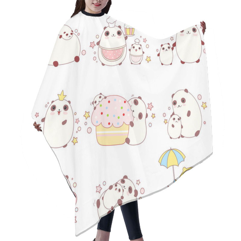 Personality  Set Of Cute Pandas In Kawaii Style Hair Cutting Cape