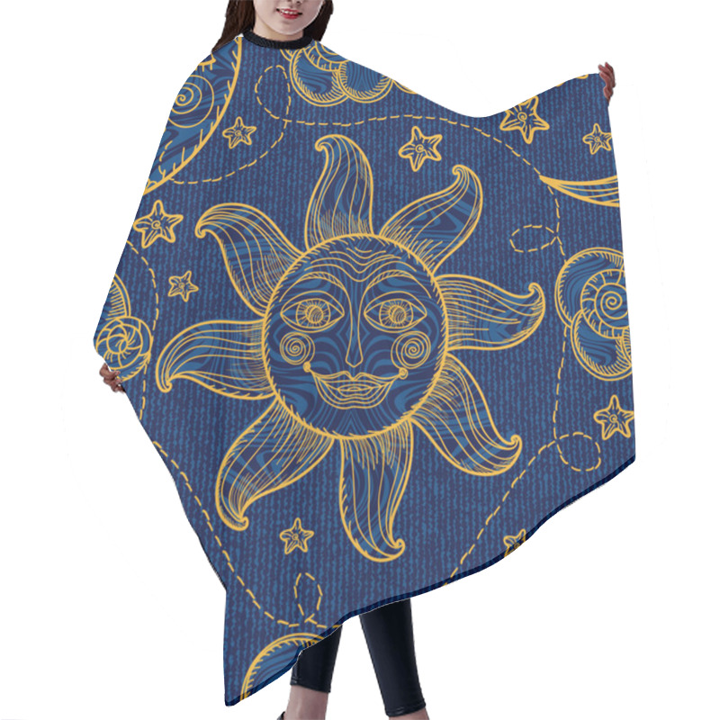 Personality  Seamless Pattern With Sun, Moon And Clouds. Hair Cutting Cape