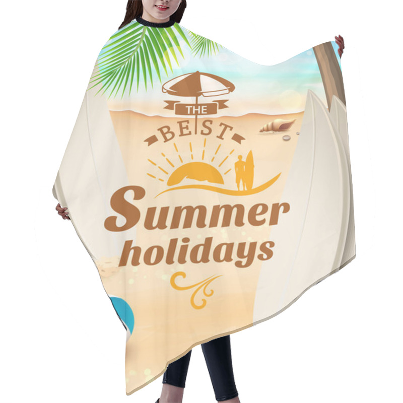 Personality  Summer Holidays Background - Surfboard On Against Beach And Waves. Vector Illustration Hair Cutting Cape