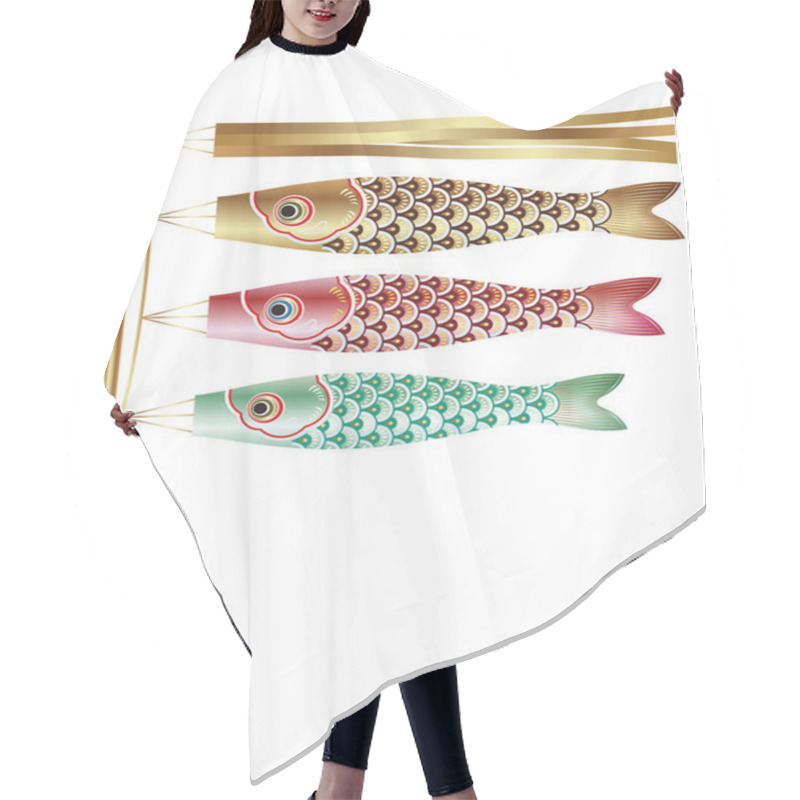 Personality  Vector Illustration With Carp Streamers For The Japanese Kodomo No Hi, The Boys Festival.  Hair Cutting Cape