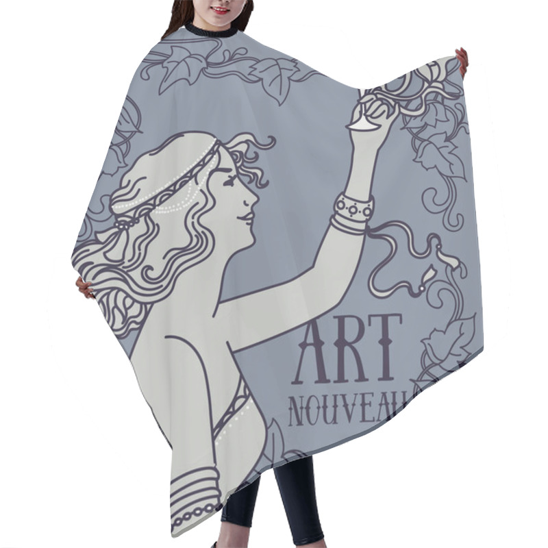 Personality  Beautiful Poster In Art Nouveau Style With Retro Woman Drinking Champagne And Floral Frame Hair Cutting Cape