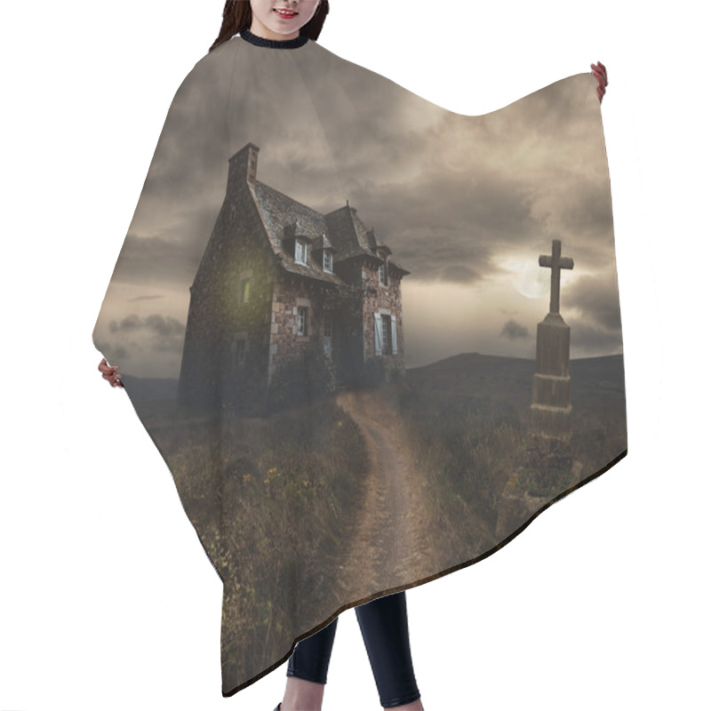 Personality  Halloween Background With Old House Hair Cutting Cape