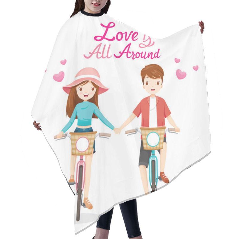 Personality  Man And Woman Riding Bicycle, Clasping Hands, Love Is All Around Hair Cutting Cape