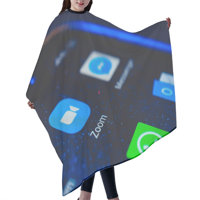 Personality  Zoom Icon App And Other Messenger Icon App On The Screen Smartphone Closeup. Zoom Video Communications Is A Company That Provides Remote Conferencing Services.  Hair Cutting Cape