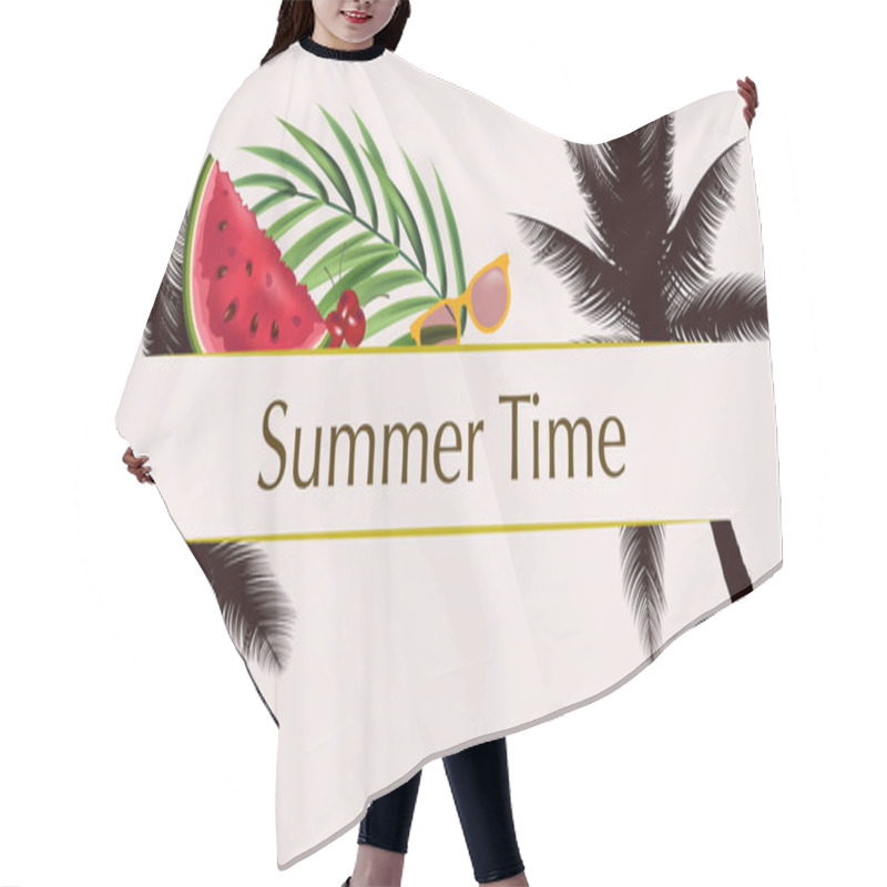 Personality  Summer Card Design. Exotic Tropic Palm Leaves. Invitation, Poster, Cover Template.  Hair Cutting Cape