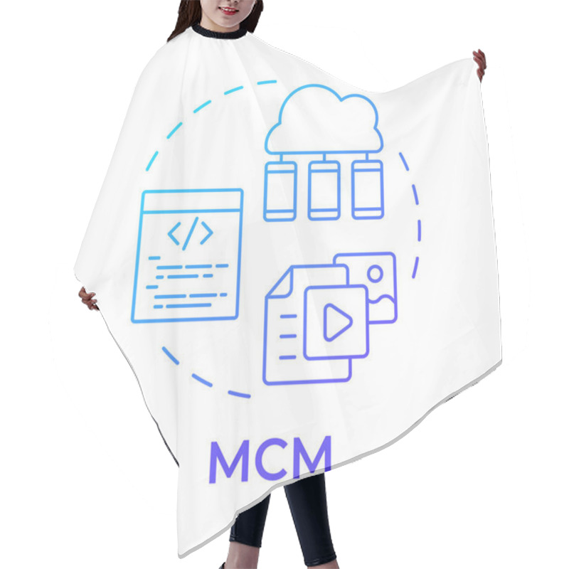 Personality  MCM Blue Gradient Concept Icon. Mobile Content Management. Cyber Security, Device Control. Round Shape Line Illustration. Abstract Idea. Graphic Design. Easy To Use In Infographic, Presentation Hair Cutting Cape