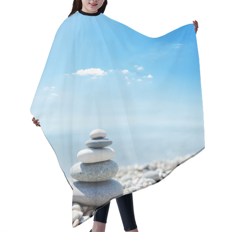 Personality  Stack Of Zen Stones Over Sea And Clouds Background Hair Cutting Cape