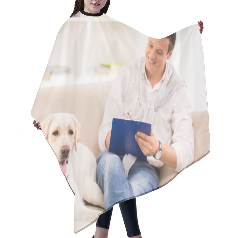 Personality  Young Man With Dog Hair Cutting Cape