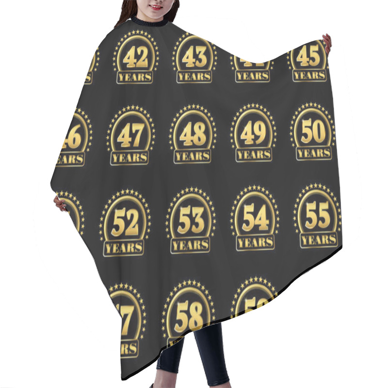 Personality  Set Of Gold Numbers From 41 To 60 And The Word Of The Year Decorated With A Circle Of Stars. Vector Illustration. Hair Cutting Cape