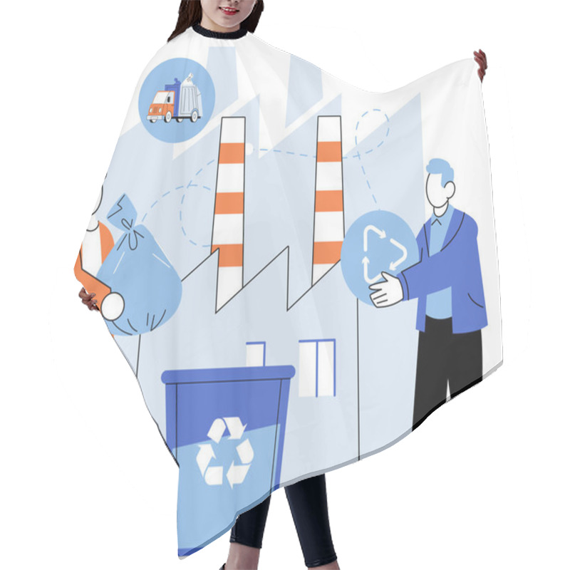 Personality  Waste Management. Vector Illustration. Ecological Awareness Prompts Us To Rethink Our Waste Management Habits Junk Materials Can Find New Life Through Recycling Initiatives Waste Management Plays Hair Cutting Cape