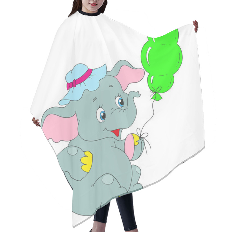 Personality  Cute Baby Elephant With A Balloon. Cartoon Character. Hair Cutting Cape